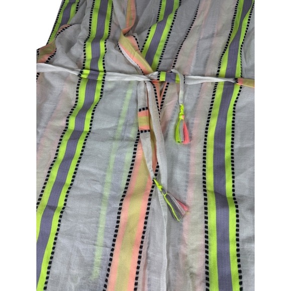 Beca Beach Cover Up Womens XS Neon Stripe Belted Lightweight Fringe Tassel Boho - Picture 5 of 10